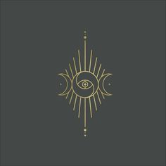 the sun, moon and eye symbol in gold on a black background with dots around it