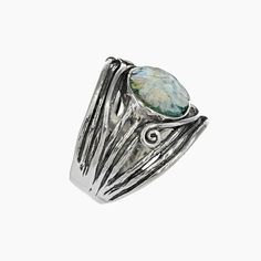 Roman Glass Jewelry Rings Roman Glass Ring with Sterling Silver Detail Roman Glass Jewelry, Latest Jewellery Trends, Bali Silver, Glass Ring, Roman Glass, Hammered Sterling Silver, Ancient Coins, Glass Rings, Silver Pieces