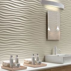 Dune White Matte 3D Tile #3DTile #Tile 3d Tiles Bathroom, 3d Wall Design, Wall Tiles Living Room, Fitted Bathroom, Wall Designs, Budget Planer