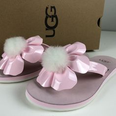 Ugg Pom Pom Sandal Poppy Thong Sandal Sheepskin Pom Pom Synthetic Upper Ugg Logo On Side, Footbed Flower Style Detail W Contrast Pom Pom Lightweight Eva Outsole Brand New In Box Pricing Is Fair And Quite Firm . Please Let Us Know If You Have Any Questions. Pom Pom Sandals, Shoes Ugg, Flower Style, Flower Fashion, Thong Sandals, Womens Uggs, Ugg Shoes, Women's Shoes Sandals, Pink White