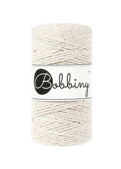 bobbiny cotton twine in white with black and white logo on the side