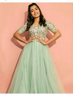 Pista Green Frock For Women, Plain Net Frocks For Women, Trending Birthday Outfits 2024, Plain Frocks For Women, Birthday Stills, Blouse Reference, Long Frok, Bday Poses, Gown Models