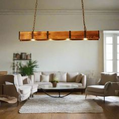 Rustic Wood Beam Farmhouse Vintage Chandelier Pendant Lamp - The Finishing Touch Decor, LLC Beam Chandelier, Wooden Light Fixtures, Wooden Beam, Rustic Ceiling Lights, Rustic Ceiling, Wood Beam, Charming Farmhouse, Farmhouse Vintage, Wooden Light