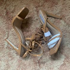 **Brand New** Steve Madden Uplift Camel Patent Heels Still In Package Unable To Return Due To Return Policy Expiration Lace-up Beige Heels With Stacked Heel, Beige Lace-up Heels With Stacked Heel, Brown Lace-up Heels With Wrapped Heel, Beige Lace-up Heels For Formal Occasions, Beige Lace-up Heels With 4-inch Heel, Steve Madden Block Heel, Clear Strap Heels, Steve Madden Pumps, Black Stiletto Heels