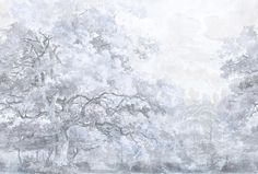 an artistic painting of trees in the snow