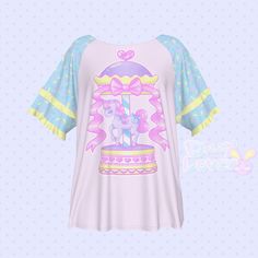 Pink Graphic Print Top For Pajama Party, Pink Short Sleeve T-shirt For Pajama Party, Cute Pink Ruffled T-shirt, Cute Multicolor Party Tops, White Ruffled Kawaii Top, Playful Tops For Pajama Party, Pink Short Sleeve Top For Pajama Party, Pink Crew Neck Top For Pajama Party, Playful Pink Tops With Cute Design