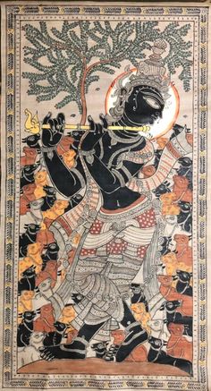 Odisha traditional painting on silk cloth ,lord black Krishna and cow Indian Canvas Painting, Cow And Krishna Paintings, Krishna And Cow Paintings, Mural Painting Kerala Krishna, Kerala Mural Art Krishna, Krishna With Cow Madhubani Paintings, Bengali Art, Ancient Drawings, Mughal Art Paintings