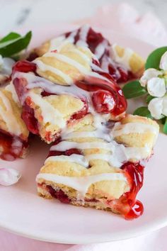 cherry pie bars on a plate with the title overlay reads, cherry pie bars