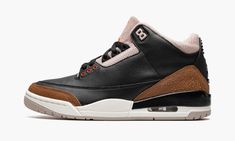 The Air Jordan 3 “Desert Elephant” remixes an original colorway of the heralded basketball sneaker.  An April 2022 release by Jordan Brand, the “Desert Elephant” nods to the Jordan 3’s original, iconic “Black Cement” colorway, as it features the same color block as the original version with a few modifications.  The “Desert Elephant” is complete with a black tumbled leather upper, red lower eyelets, elephant print, and black laces, just like the “Black Cement. ” However, the “Desert Cement” repl Retro Desert, Animal Instinct, Shoe Palace, Buy Jordans, Jordan 3 Retro, Black Cement, Air Jordan 3 Retro, Air Jordan 3, Stadium Goods