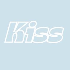 the word kiss written in white on a light blue background with an image of a person