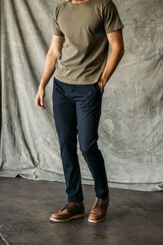 Slim Fit Chino 71% COTTON / 21% POLYESTER / 8% POLYURETHANE 4-Way stretch Made in USA Model is 6'2" and wearing a size 32. When you’re lounging at home, you want to be comfortable, feel good and hit that cozy spot. Introducing KATO’s Denit® - combining the love for your favorite sweats with a durable and comfortable stretch fabric. The look of Denit® was inspired by the handsome washes of our selvedge denim.but don’t let appearances fool you here, on certain styles we’ve replaced five pocket des Mens Jordan 1 Low Outfit, Modern Skater Style Men, Men’s Navy Chino Outfit, Men’s Parisian Fashion, Casual Cotton Chinos With 4-way Stretch, Classic Everyday Relaxed Fit Chinos, Classic Fitted Bottoms With Double-needle Stitching, Slim Men Style Outfit, Classic Everyday Chinos