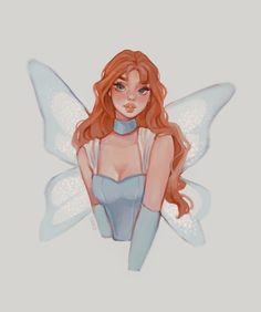 a drawing of a fairy with red hair