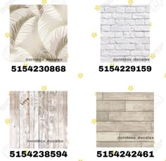 four different types of wallpapers in various colors and sizes, including white brick