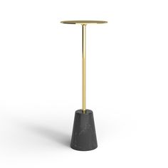 a black and gold table with a round top on it's legs, in front of a white background