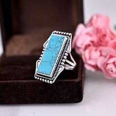 》D E T A I L S《 ✦Stone :- Turquoise ✦Stone Size:-10x25 ✦Stone Shape:-Rectangular ✦Stone Type:- Natural ✦Metal:- Silver  ✦Purty:- 925 Sterling Silver ✦Weight:- 8 Gram (Approx) ✦Ring Size:- All Size Available 》C U S T O M I Z E O R D E R《 We accept custom and personalized order. It can be change in the gemstone, earring design and earring size. Please send us message if you are interested in a custom creation. 》 P A C K A G I N G 《 Your jewelry will be nicely packaged. If one or more items are gif Ring For Wedding, Rectangle Ring, Silver Ring For Women, Fancy Gifts, Wedding Anniversary Gift, Anniversary Gift For Her, Ring For Women, Turquoise Stone, Designer Earrings