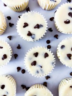 chocolate chip cookie cups with white frosting and chocolate chips