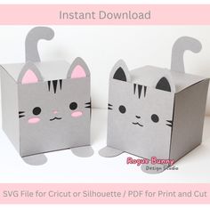 two gray paper bags with cats on them