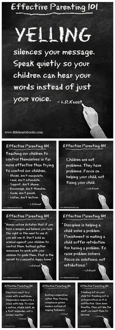 a blackboard with white writing on it that says, effective parenting tips for yelling