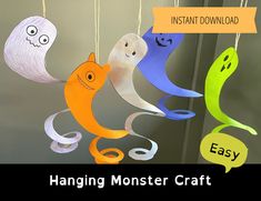 hanging monster craft for halloween using toilet paper rolls