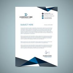 a letterhead with blue and grey shapes on it