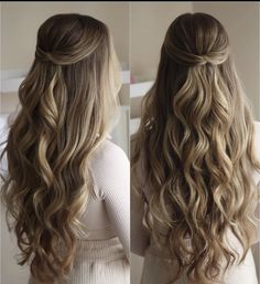 Prom Hair Tutorials, Easy Prom Hair, Curling Wand Hair, Bridesmaid Hair Inspo, Bridemaids Hairstyles, Half Up Wedding Hair, Gorgeous Bridesmaid Dresses, Formal Hairstyles For Long Hair, Simple Bridesmaid Hair