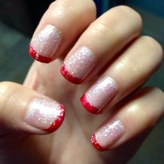 Love this for the winter parties! Easy Christmas Manicure, Holiday Nails Tips, Christmas Nails Dipping Powder, Powder Christmas Nails, Holiday Toe Nails Christmas, Dip Powder Christmas Nails, Christmas French Manicure, Dec Nails, Color Street Christmas