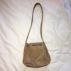 Gold And Brown Faux Leather Bucket Shoulder Bag. Has A Zipper Pocket Inside. Looks Brand New Ysl Purse, Lucky Brand Boots, Michael Kors Satchel, Guess Handbags, Ankle Strap Pumps, Monogram Bag, Tory Burch Handbags, Satchel Tote, Black Leather Handbags