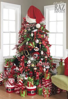 a christmas tree decorated with red and green ornaments