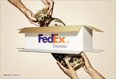 two hands reaching out to open a fedex box with the word'express'written on it