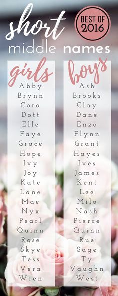 the short middle names for girls with pink roses