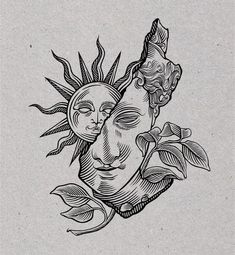 a drawing of a sun and a woman's face