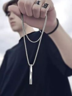 Fashionable and Popular 1pc Men Geometric Pendant Necklace, Stainless Steel Jewelry for Jewelry Gift and for a Stylish Look Silver    Stainless Steel     Men Fashion Jewelry, size features are:Bust: ,Length: ,Sleeve Length: Hip Hop Mode, Spiral Necklace, Stainless Steel Chain Necklace, Mens Jewelry Necklace, Mens Chain Necklace, Party Necklace, Black Rectangle, Mens Pendant, Black Chain