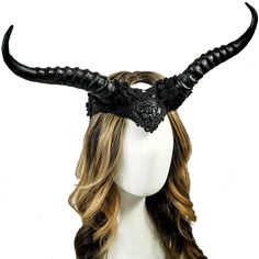 PRICES MAY VARY. Comes with a stretchable and sturdy elastic harness band for wear. Made of light-weight resin materials for comfortable wear 100% Brand New Great to wear to events, performances and costume parties. Perfect as a wall decor art when not being worn. Pagan Costume, Animal Headdress, Krampus Mask, Horn Headdress, Black Headpiece, Antelope Animal, Black Antlers, Cosplay Horns, I Am A Unicorn