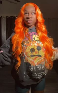 Orange Wig Hairstyles, Orange Wigs For Black Women, Bday Hairstyles, Orange Wigs, American Funny, Frontal Wig Hairstyles, Frontal Hairstyles, Pretty Hair Color, Slick Hairstyles