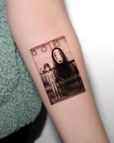 Anime Tattoos Women, No Face Tattoo Design, X Files Tattoo, No Face Tattoo, Miyazaki Tattoo, Ghibli Tattoos, Train Tattoo, Tattoo Japan