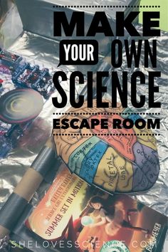 a pile of books with the title make your own science escape room written on it