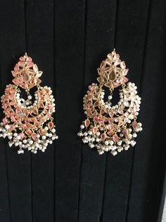 Kundan jewelry ,indian jewelry ,Pakistani jewelry Elegant Pink Jhumkas With Stone Work, Elegant Pink Stone Work Danglers, Elegant Pink Bridal Earrings With Stone Work, Elegant Pink Danglers With Stone Work, Traditional Pink Kundan Necklace With Latkans, Pink Kundan Chandelier Earrings, Elegant Pink Kundan Chandelier Earrings, Elegant Heavy Pink Kundan Necklace, Elegant Pink Chandbalis With Latkans