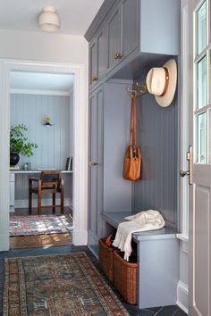 the entryway is clean and ready for guests to use it as a storage space