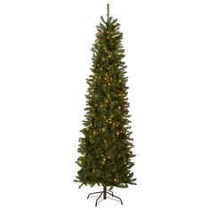 a tall artificial christmas tree with lights on it