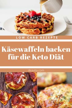 some waffles and other food items on a table with the words low carb rezepte