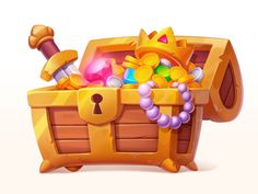 an image of a chest filled with gold and other things to play in the game