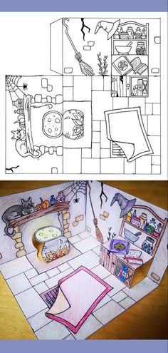 the floor plan for a children's room is shown in two different colors and sizes