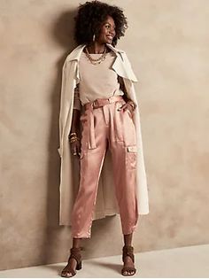 Women's Petites | Banana Republic Silk Cargo Pants, Dress Up Cargo Pants Outfit, Silk Pants Outfit Classy, Silk Cargo Pants Outfit, Satin Cargo Pants Outfit, Silk Pants Outfit, Pink Pants Outfit, Pink Cargo Pants, Hot Pink Pants