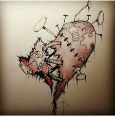 a drawing of a heart with lots of screws and wrenches on it's side