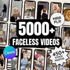 a collage of photos with the words 5000 + faceless videos on it