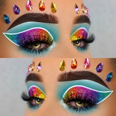 Rainbow Glitter Makeup, Maybelline Super Stay Foundation, Super Stay Foundation, Beach House Blue, Eyeshadow Designs, White Face Paint, Contour And Highlight, Eye Makeup Application, Highlight Palette