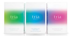 three packages of tria beauty products on a white background