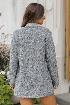 Experience ultimate style with our Classy Elegant Wool Coat! Designed with a notched collar, front patch pockets, and an oversized fit, it's perfect for both formal and casual occasions. Made with a blend of high-quality wool, acrylic, polyester, and nylon, it offers both comfort and style all day long. Layer it over a basic long sleeve top, elevated shorts, and knee high boots for a chic day or night outfit! Fall Long Sleeve Blazer With Side Pockets, Gray Casual Sweater Coat For Work, Casual Notch Lapel Cardigan For Winter, Winter Long Sleeve Blazer With Side Pockets, Casual Winter Blazer With Side Pockets, Gray Fall Blazer With Pockets, Gray Blazer With Pockets For Fall, Fall Cardigan With Hidden Button Closure And Long Sleeves, Long Sleeve Cardigan With Hidden Button Closure For Fall