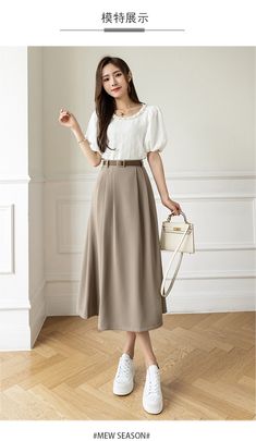 High Waist Casual Women Korean Style Solid Color All-match Ladies Eleg – jetechband Korean Fashion 2024, Real Women Fashion, Korean Street Style, Western Trend, Classy Outfits For Women, Modesty Outfits, Simple Gowns, Cute Modest Outfits, Casual Skirt Outfits