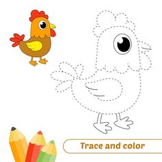 the cartoon chicken is drawn and color by numbers to learn how to draw it's image